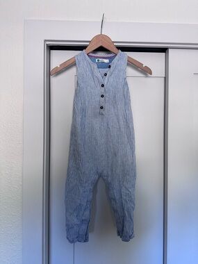 Baby Boden Blue Striped Linen Romper